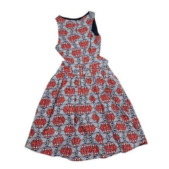 Zara Trafaluc Cut Out Mini Dress Red Navy Printed Fit Flair Cross Halter Size XS - Picture 11 of 13